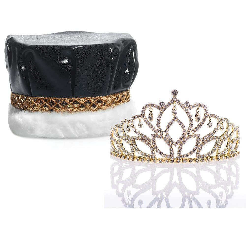 6618 Black Metallic Crown and Gold Mirabella Queen Tiara Royalty Set, King